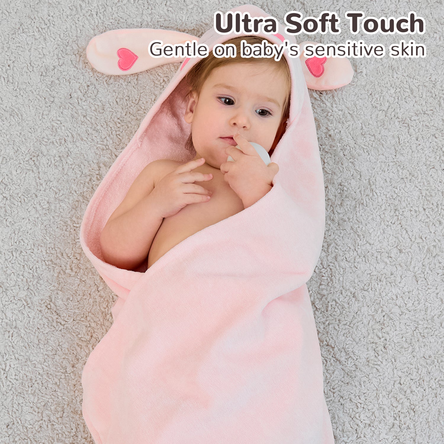 (Dog & Pink Rabbit) 2 Pack Cotton Hooded Baby Towels, Extra Thick and Absorbent, 32" * 32"