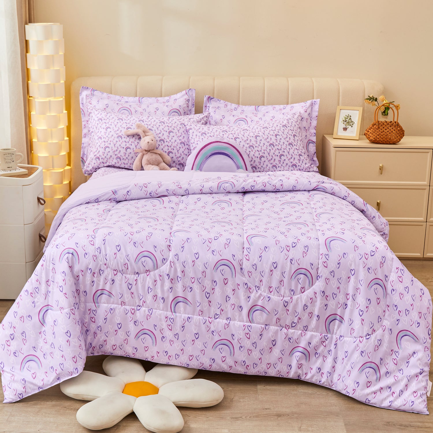 Purple Love Rainbow 6/8 Pcs Comforter Sets for Girls Kids