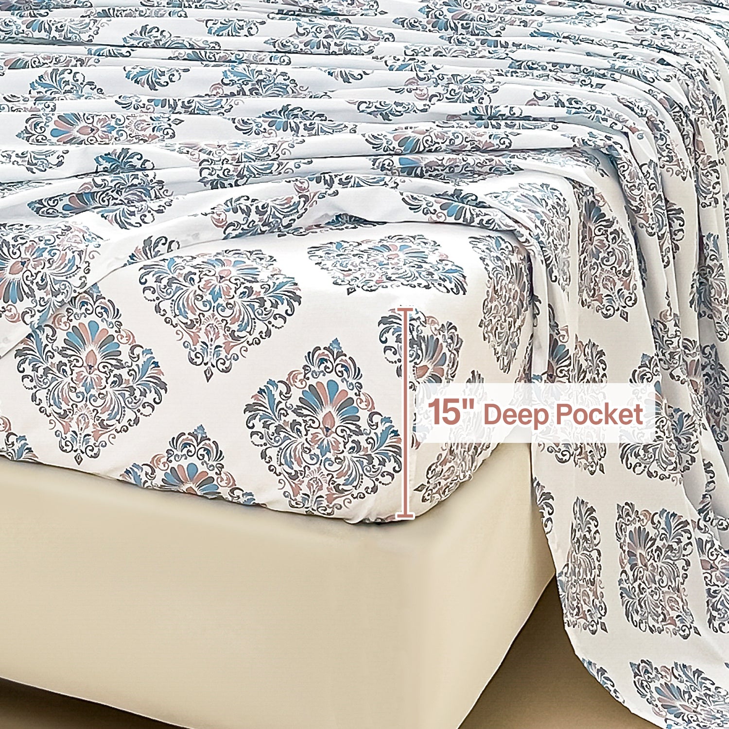 Graceful Floral Damask Comforter Set 7 Pieces