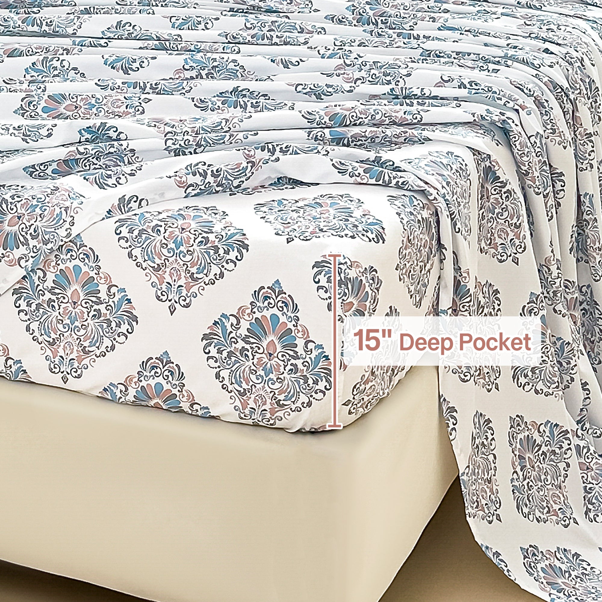 Graceful Floral Damask Comforter Set 7 Pieces