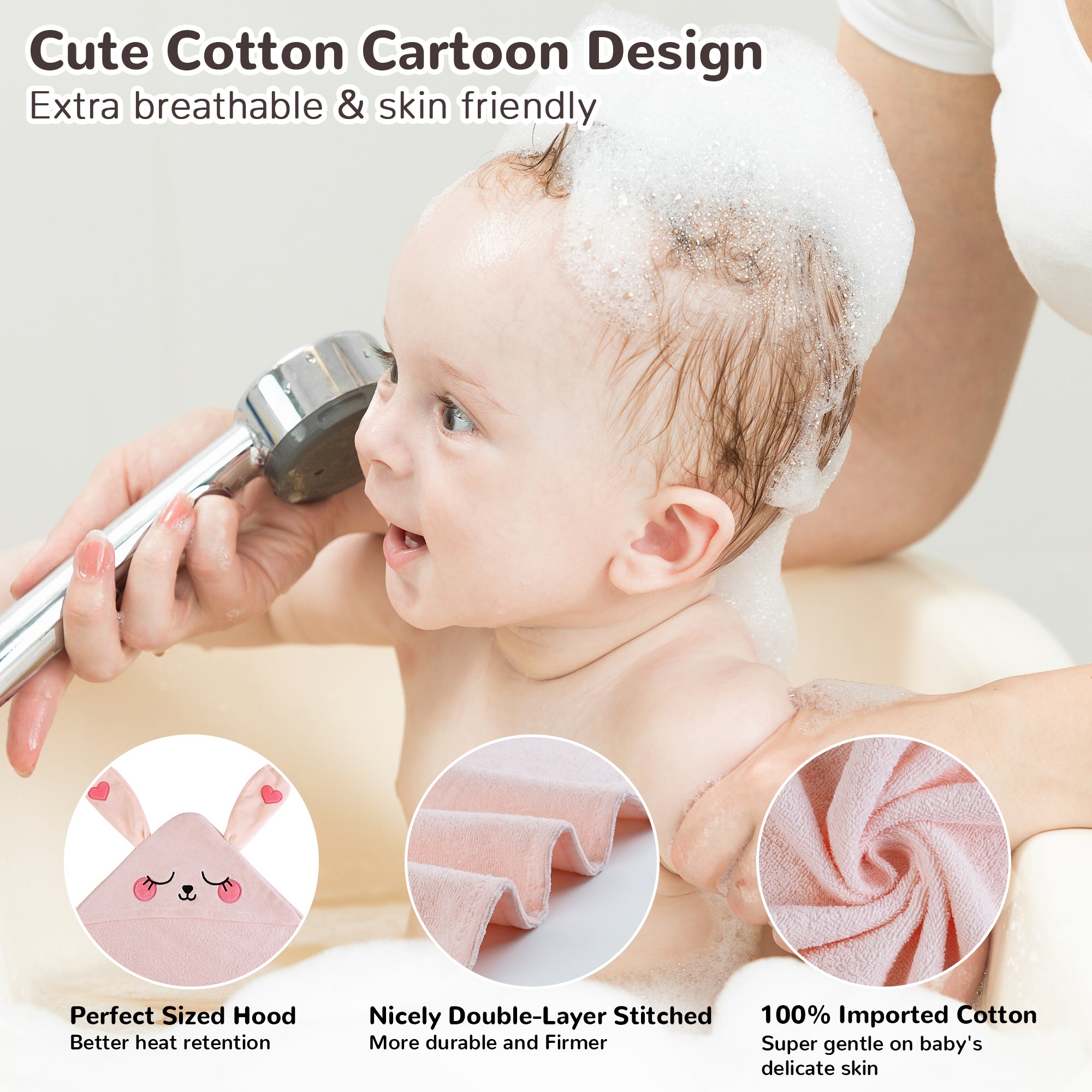 (Dog & Pink Rabbit) 2 Pack Cotton Hooded Baby Towels, Extra Thick and Absorbent, 32" * 32"