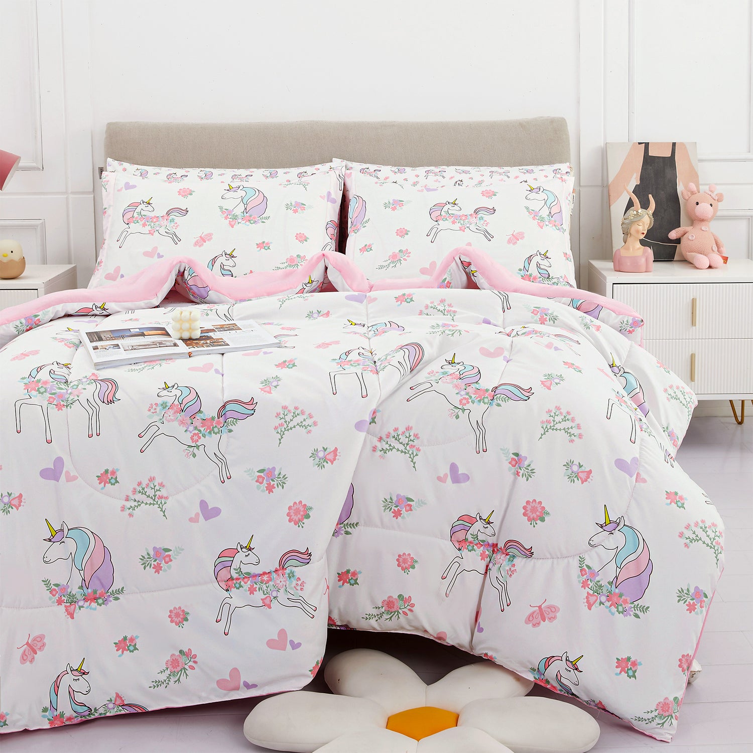 Dreamy Unicorn Floral Bedding Set for Kids