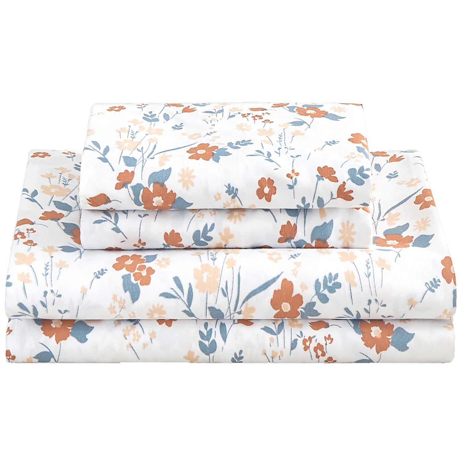 Sweet - Hued Petite Orange Flower Pattern Bed Sheet Set with Non-slip Straps