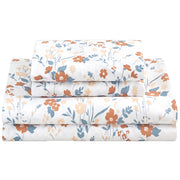 Sweet - Hued Petite Orange Flower Pattern Bed Sheet Set with Non-slip Straps