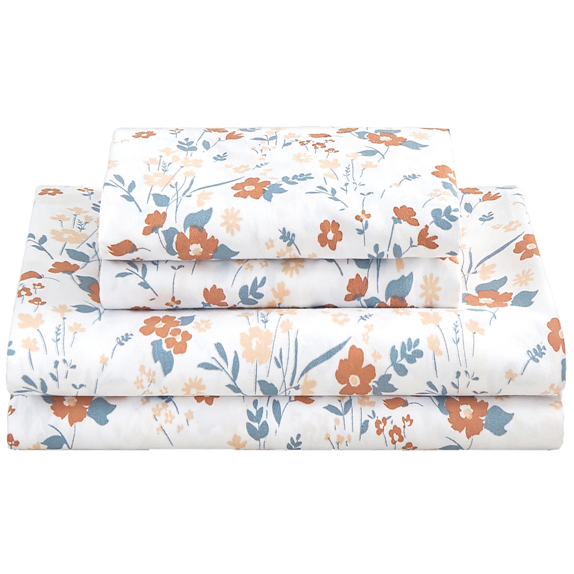 Sweet - Hued Petite Orange Flower Pattern Bed Sheet Set with Non-slip Straps