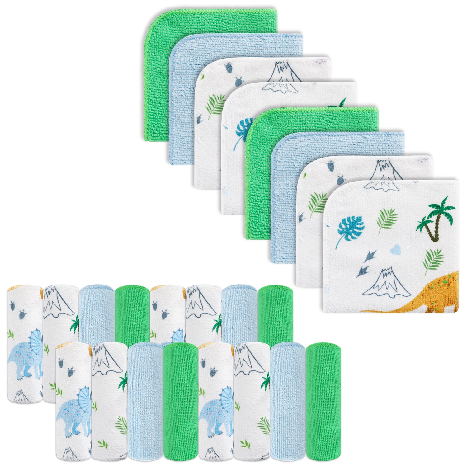 9x9 Green Dinosaur Baby Washcloths