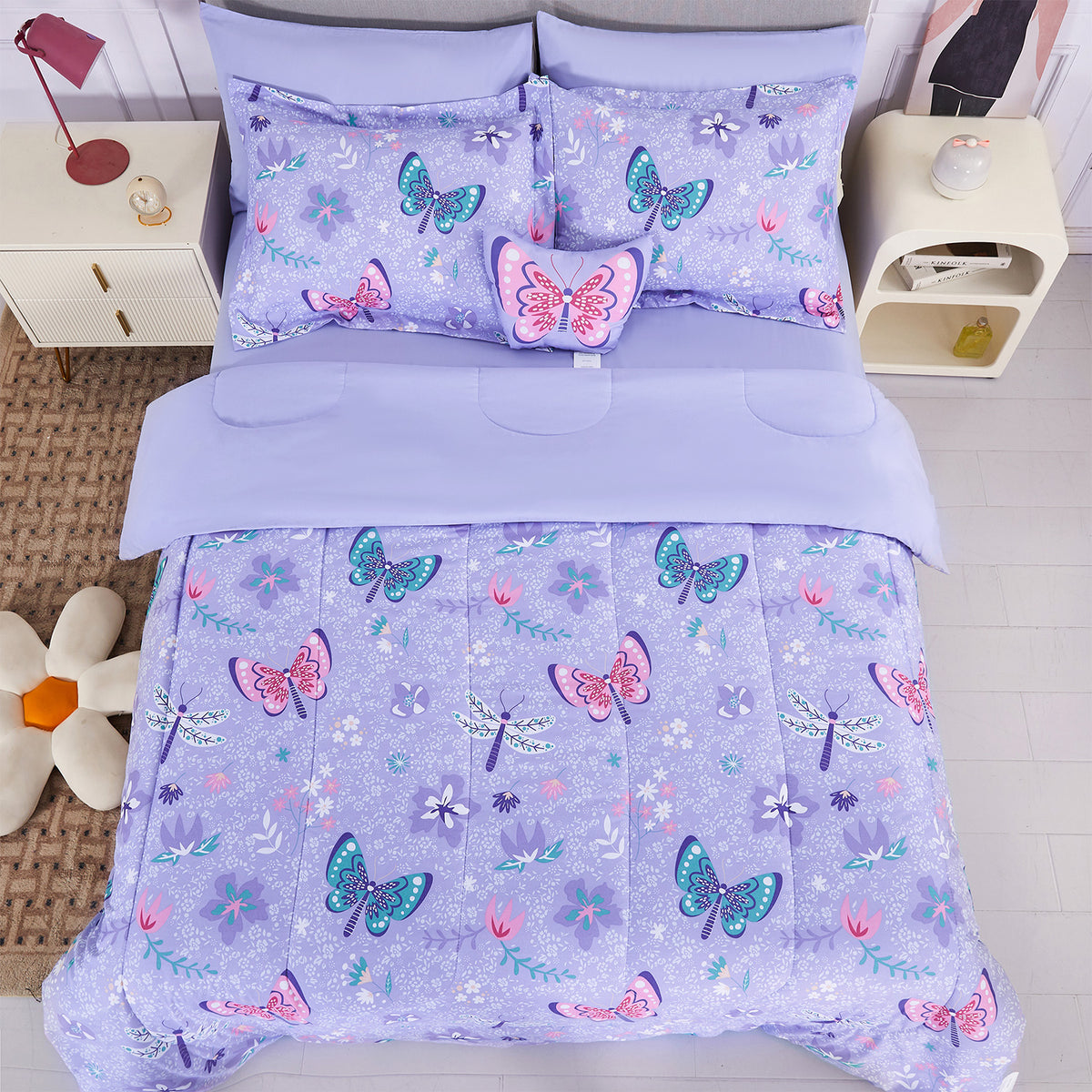 Purple Butterfly Kids Bedding Set– 6 or 8 Piece Options