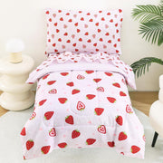 Prink Strawberry Printed Toddler Comforter Set– 4 Piece