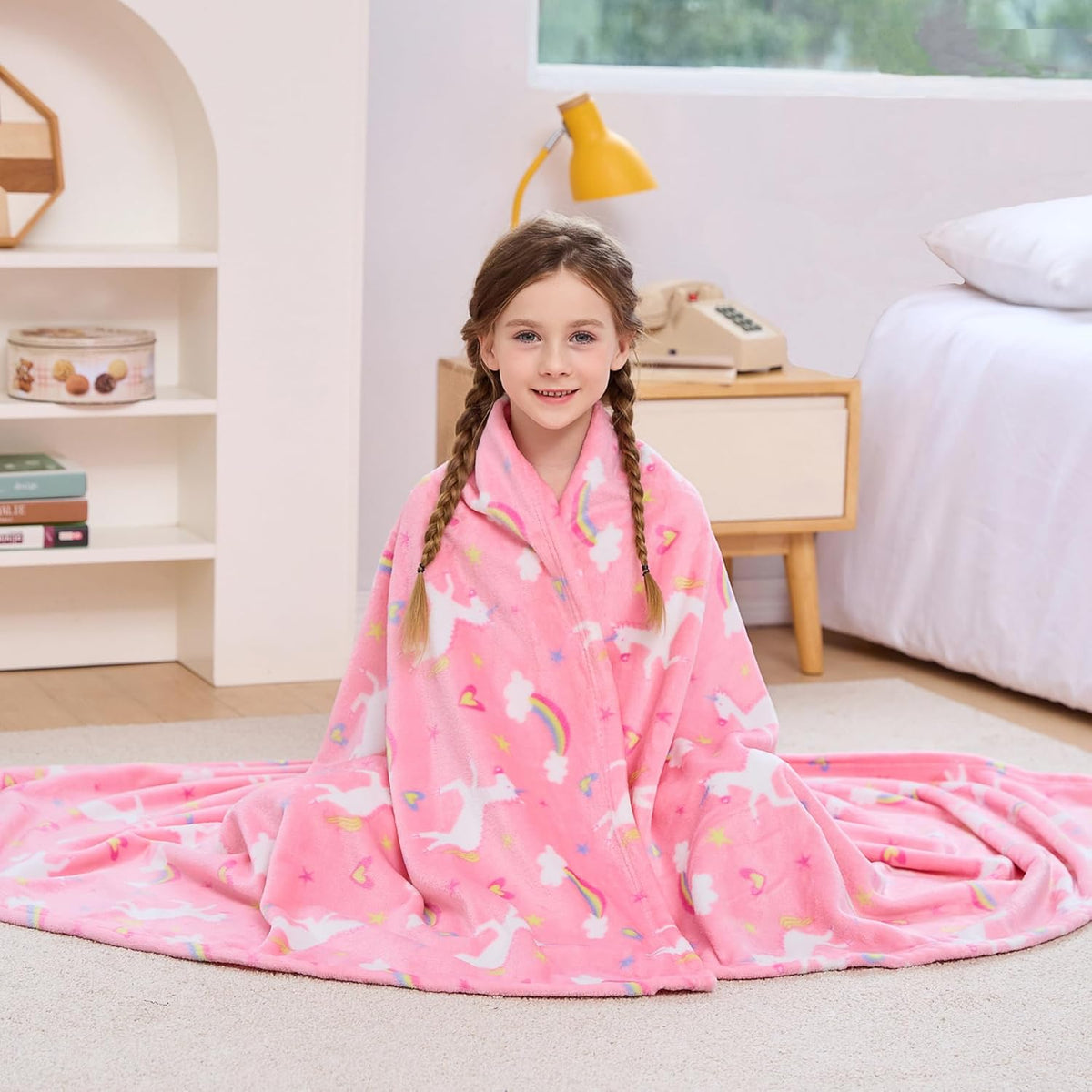 Pink Unicorn Kids Plush Throw Blanket, Soft & Warm