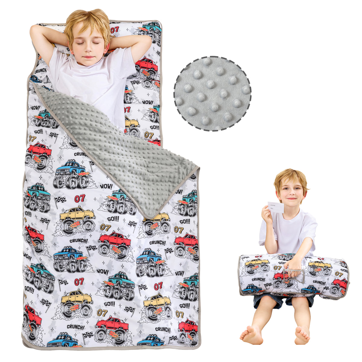 Monster Truck Toddler Nap Mat with Pillow & Blanket