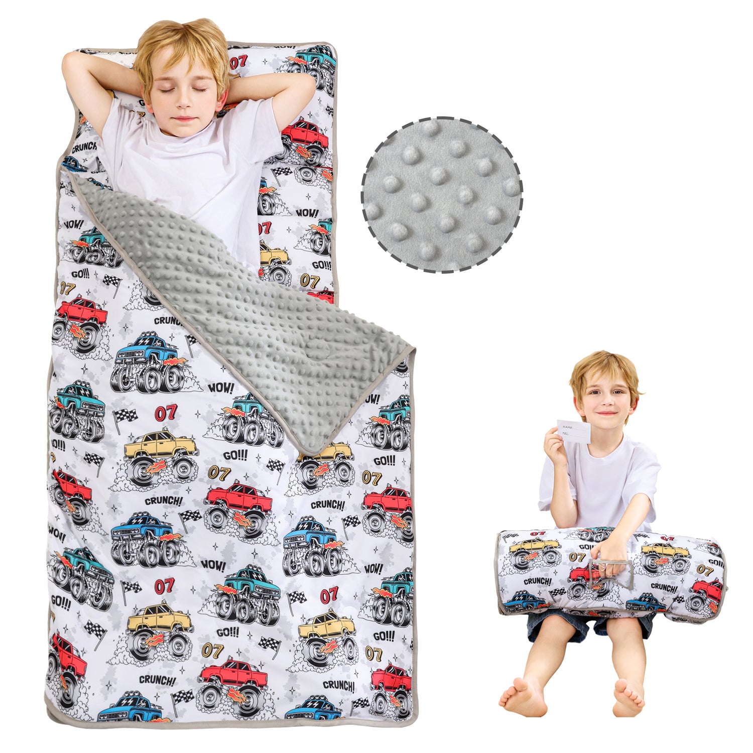 Monster Truck Toddler Nap Mat with Pillow and Blanket