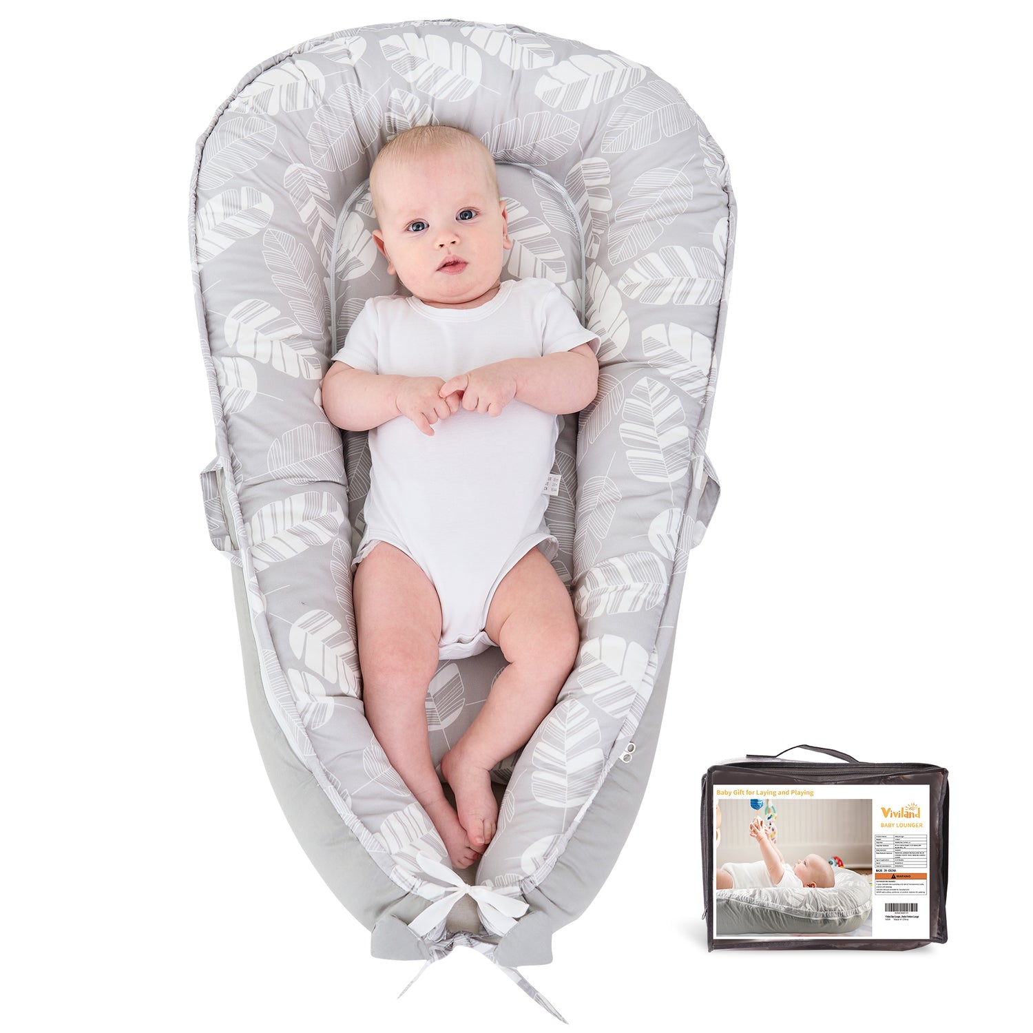 White Feather Baby Lounger - Baby Nest Co Sleeper for Baby Bed, Soft & Breathable Portable Cotton Newborn Lounger Nest for Crib Bassinet