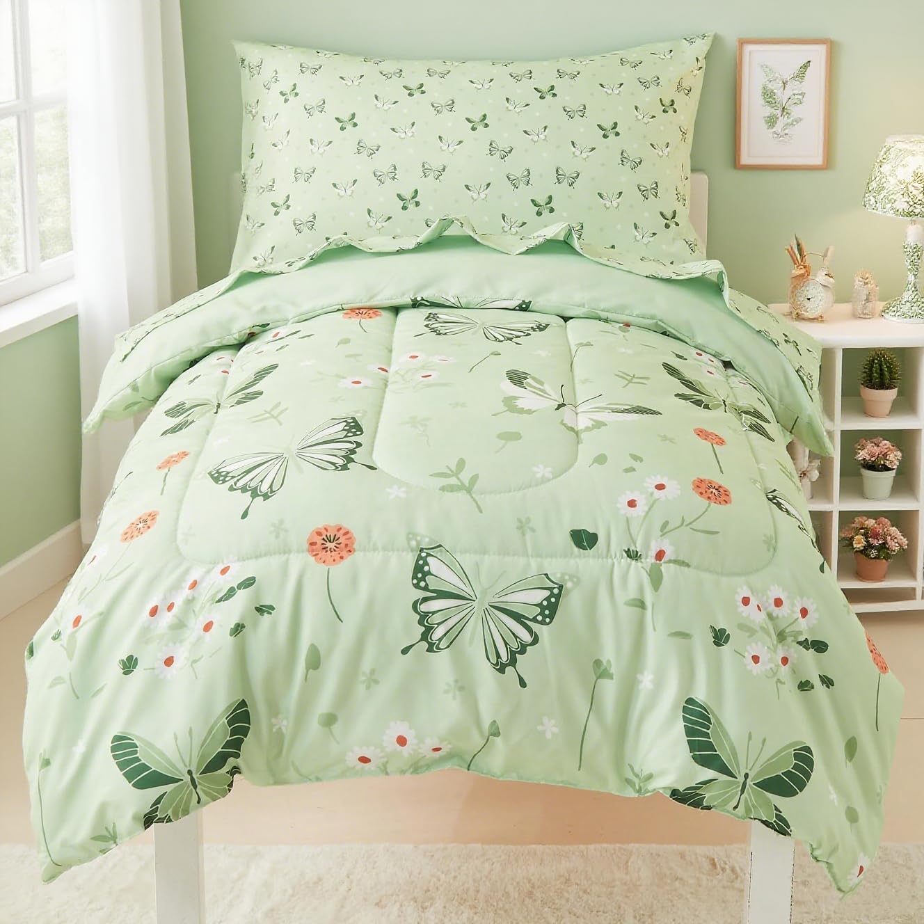 Sage Green Butterfly Toddler Bedding Set
