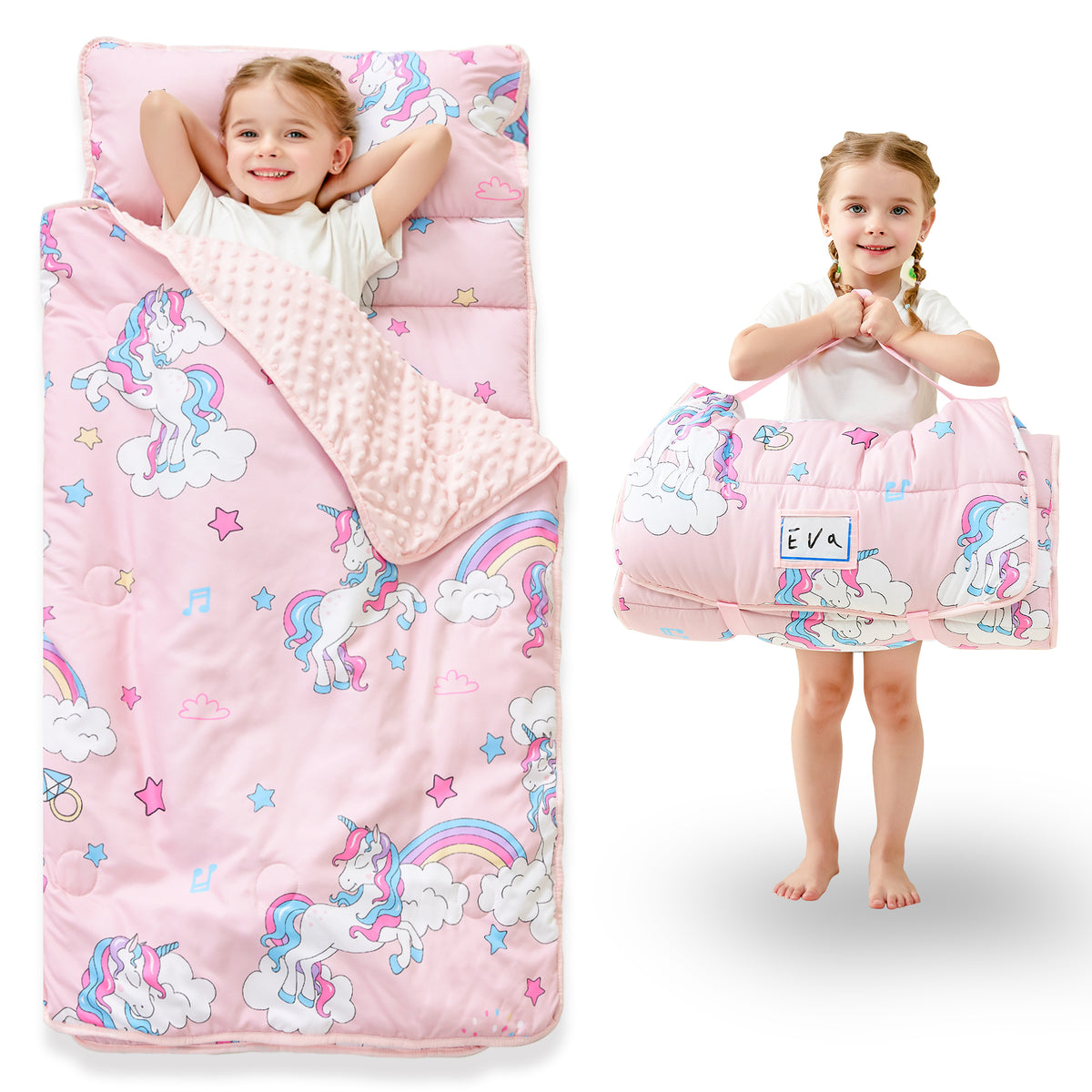 Pink Unicorn Toddler Nap Mat with Pillow & Blanket