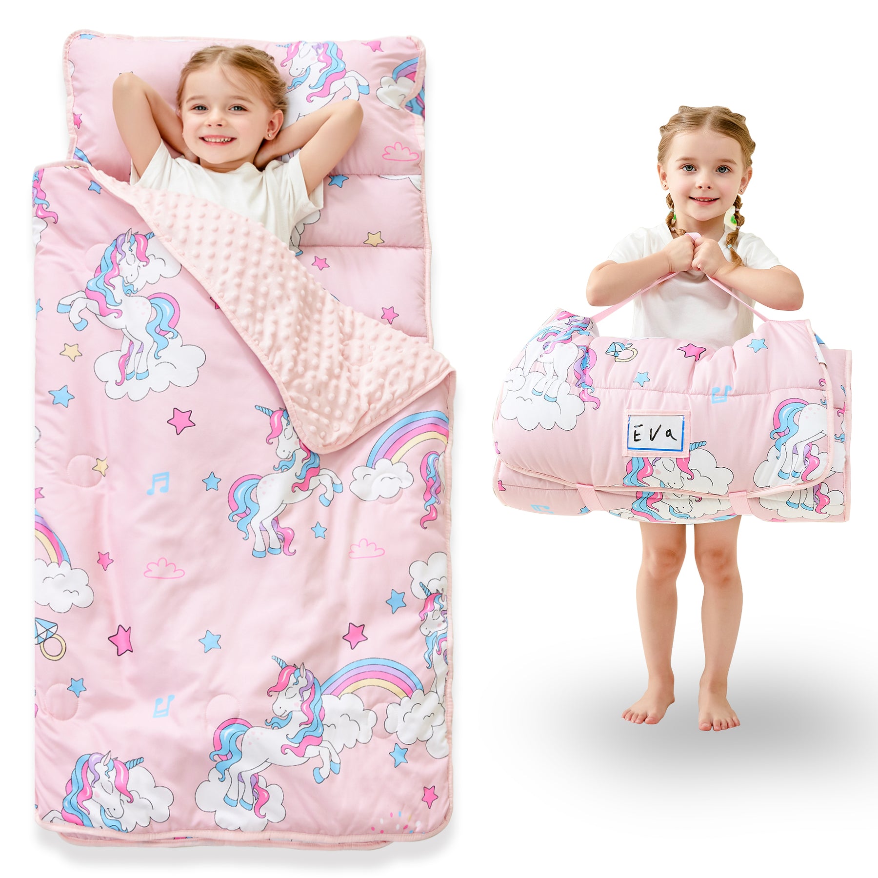 Pink Unicorn Toddler Nap Mat with Pillow & Blanket