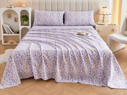 Pastel Purple Floral Bed Sheet Set Deep Pocket Double Brushed Microfiber