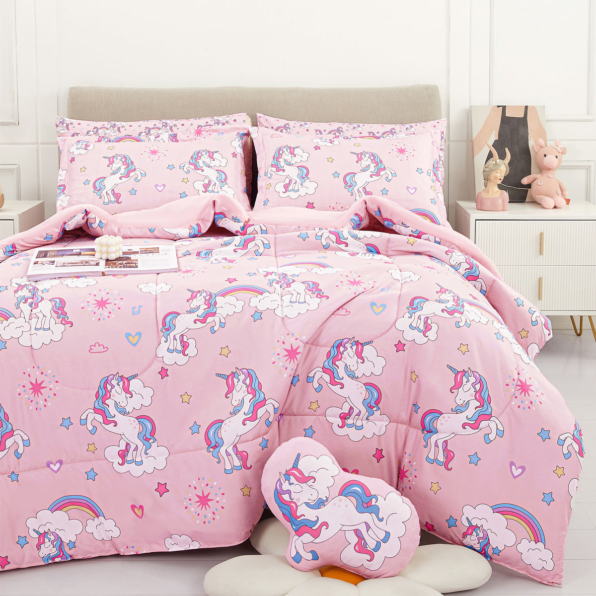 Pink Unicorn Kids Bedding Set– 6 or 8 Piece Options