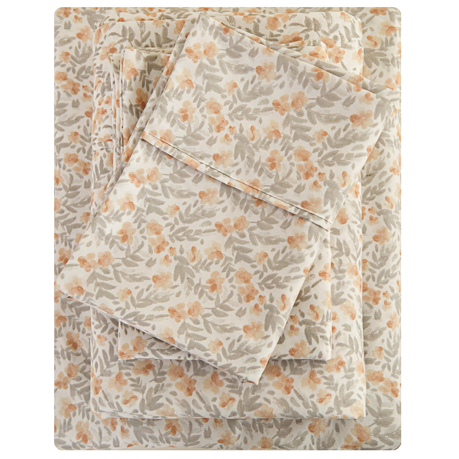 4 Piece Vintage Light Orange Flower Patterned Bed Sheets Set