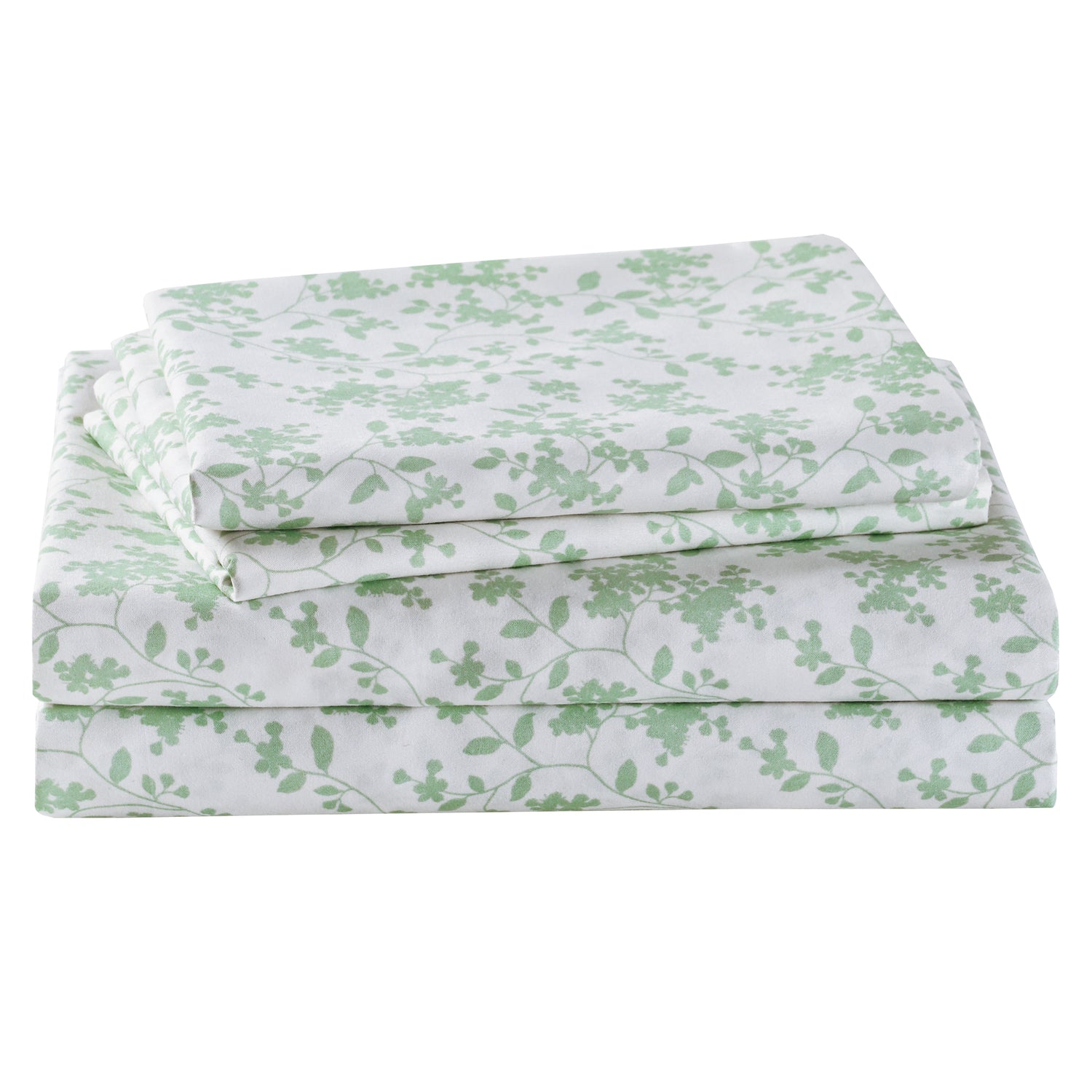 Tender Sage Green Leaflet Print Bed Sheet Set with Non-slip Straps