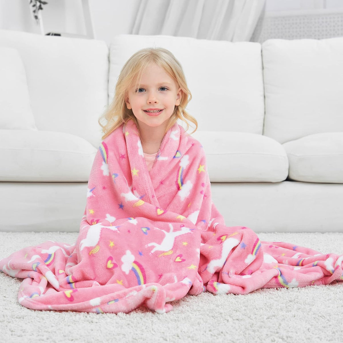 Unicorn Kids Throw Blanket for Boys and Girls Soft Cozy Flannel