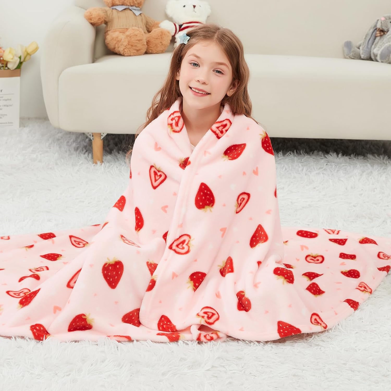 Dreamy Strawberry Kids Throw Blanket