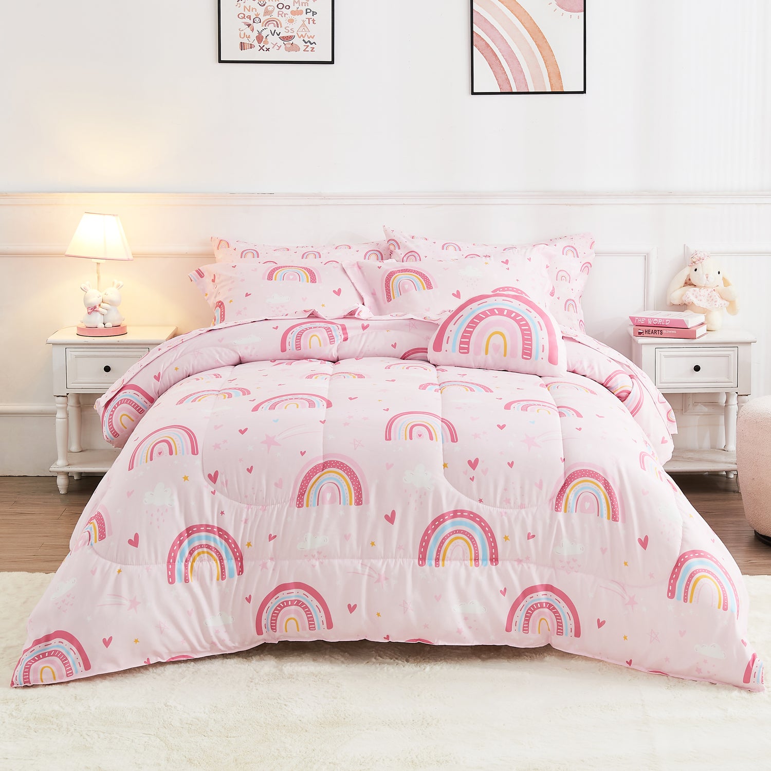 Rainbow Pink Kids Comforter Sets for Girls