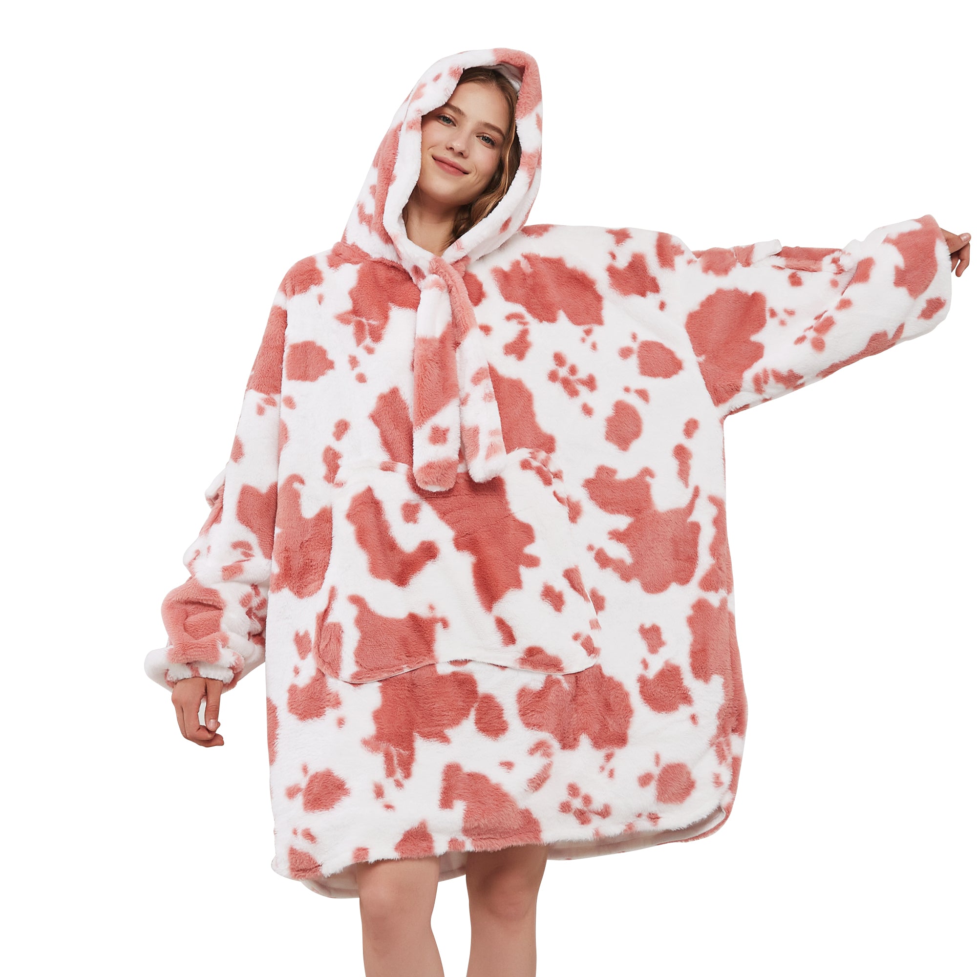 Black Cow Print Blanket Hoodie Oversized Super Soft Warm Giant Pullover with Large Front Pocket,Gifts for Women Men Teenagers