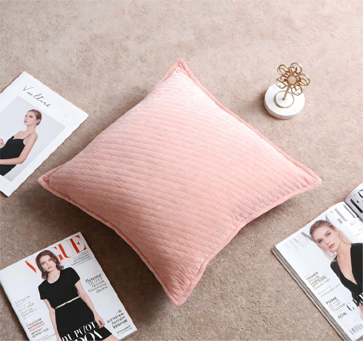 Serene Living Series Blush Quilted Chenille Pillow