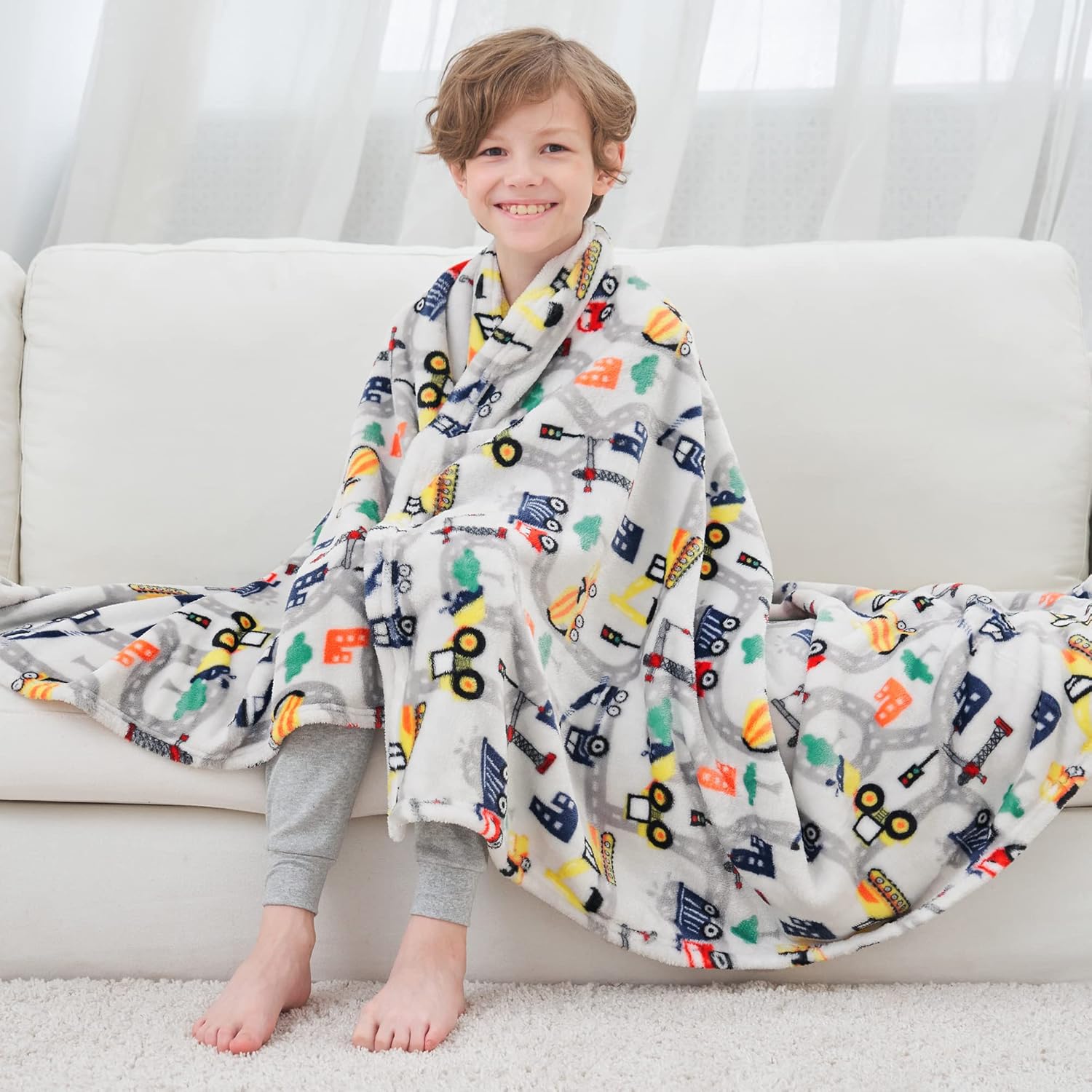Gray Truck Kids Throw Blanket for Boys and Girls Soft Cozy Flannel