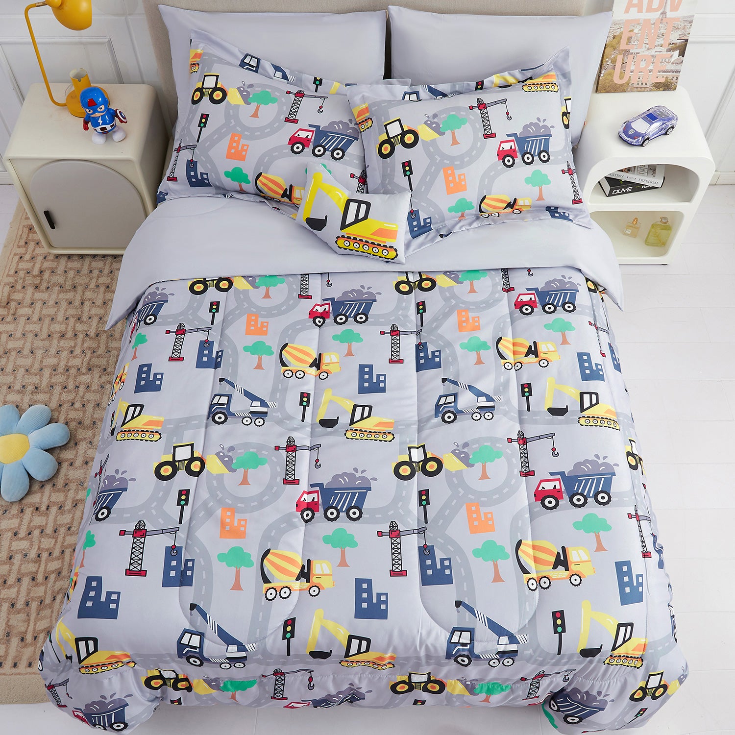 Excavator Grey Kids Comforter Sets for Boys