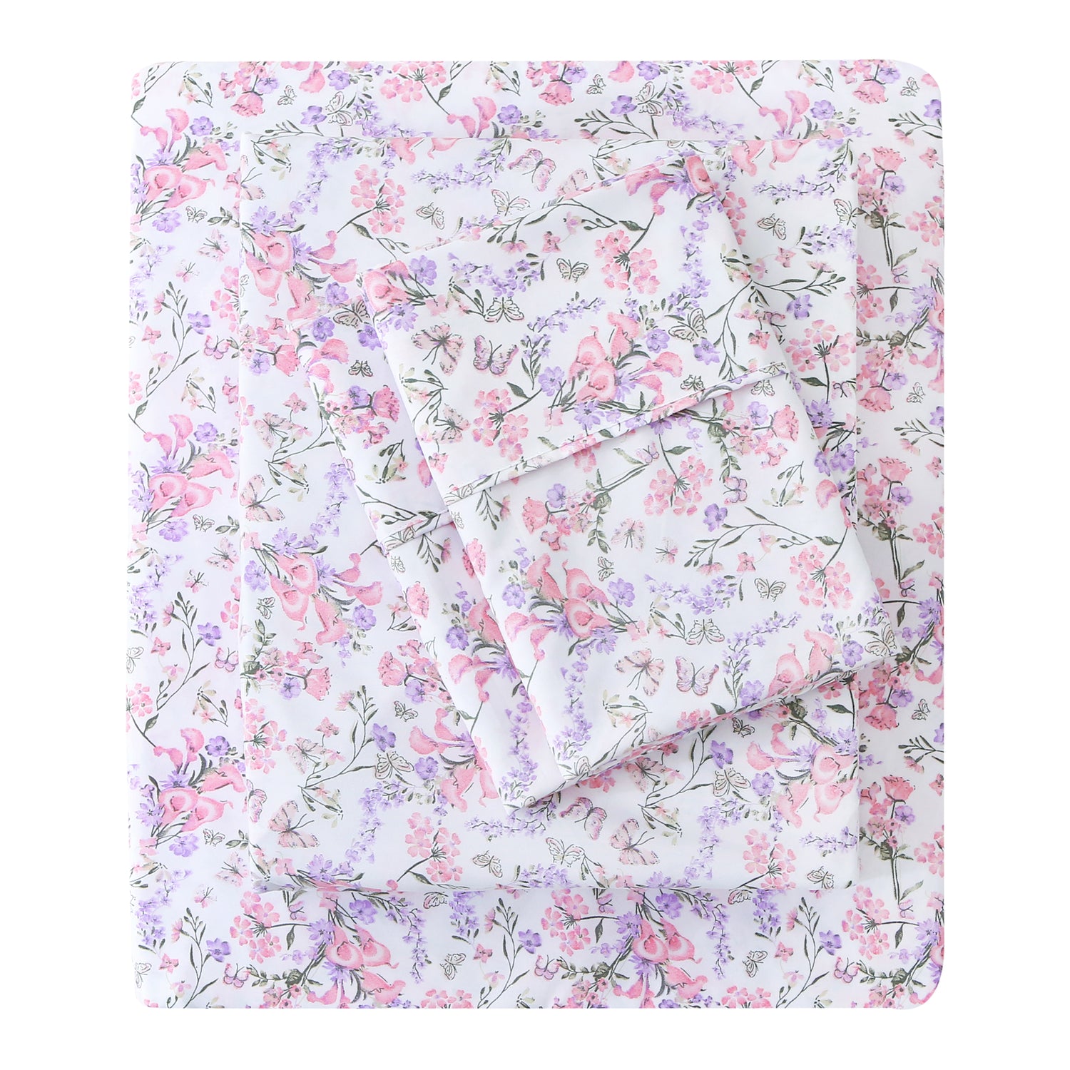 Pink Purple Ditsy Bed Sheets Set