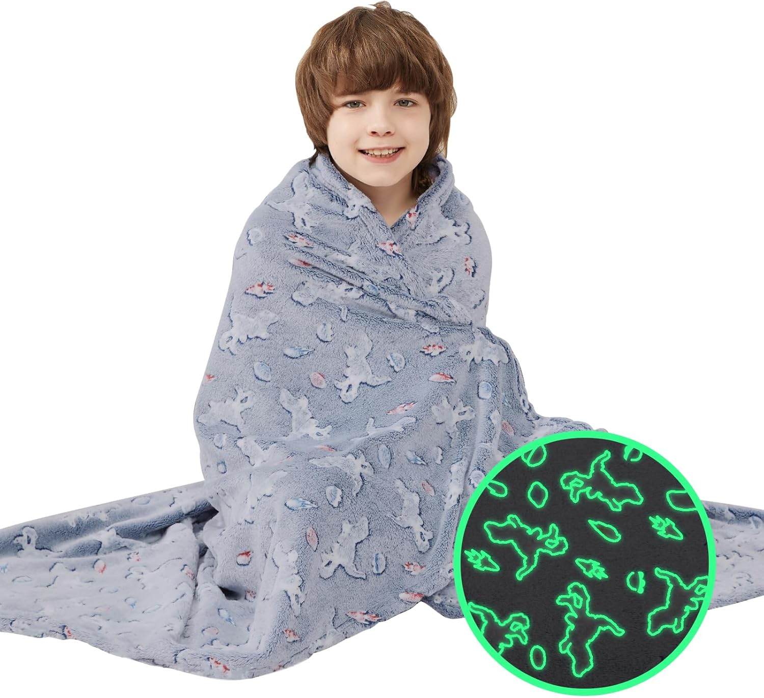 Glow Jurassic Dinosaurs Kids Throw Blanket