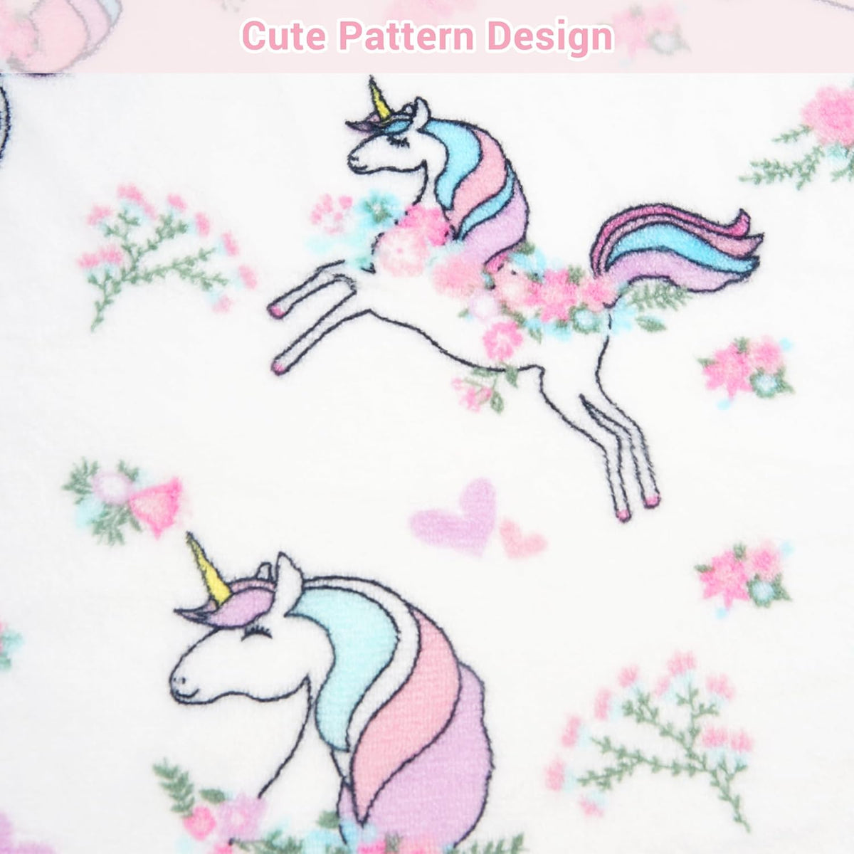 White Unicorn Kids Plush Throw Blanket, Soft & Warm