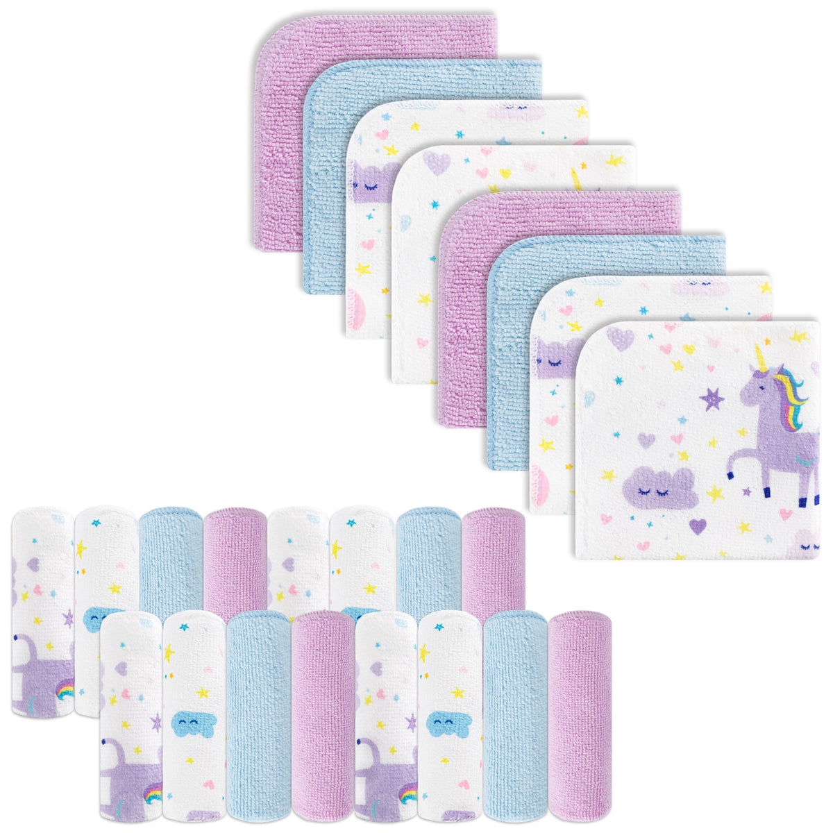 9x9 Purple unicorn Baby Washcloths