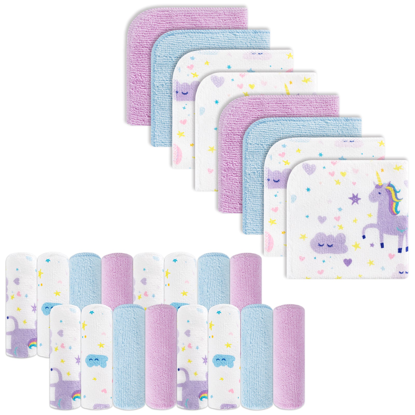9x9 Purple unicorn Baby Washcloths