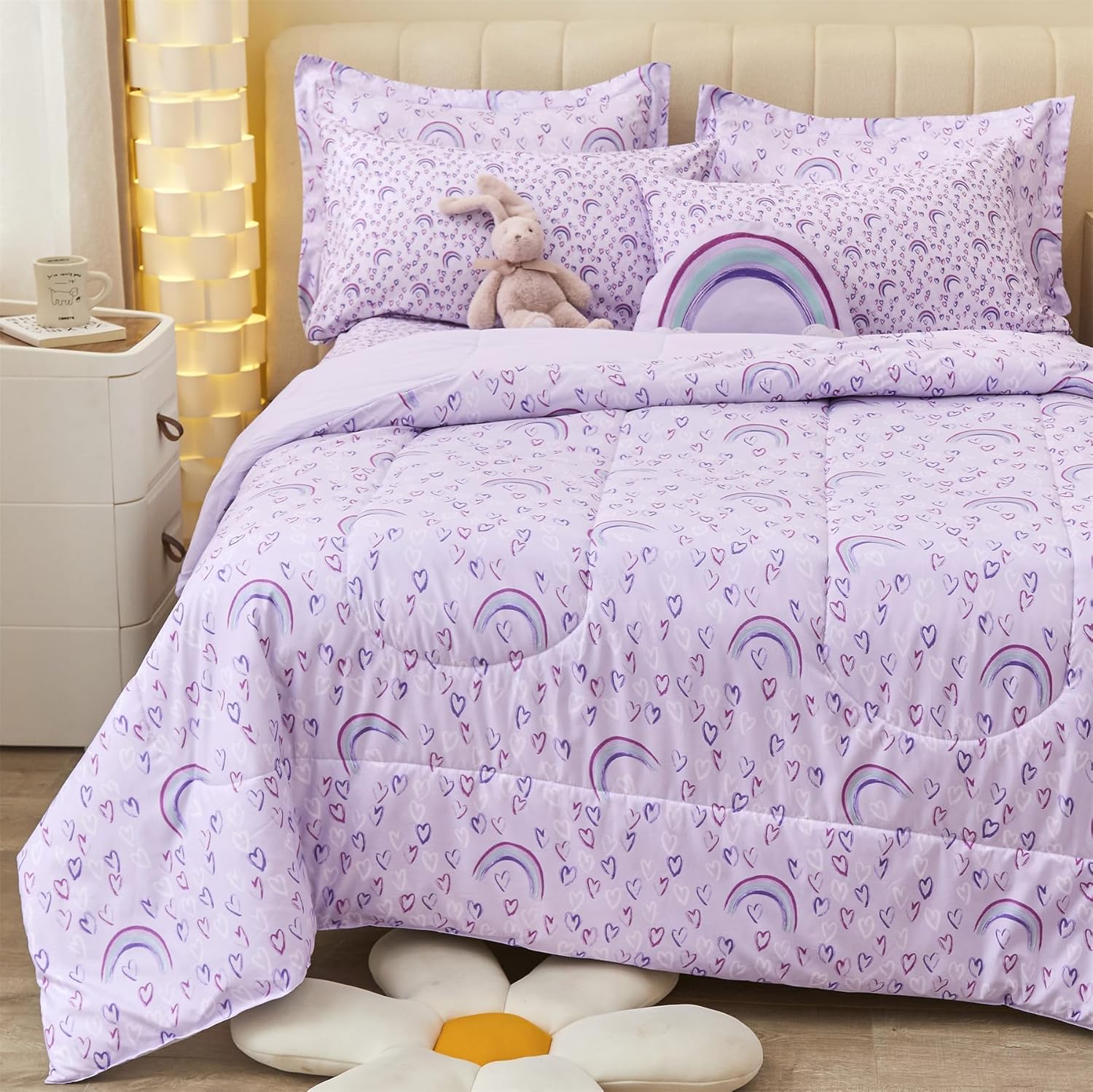 Purple Love Rainbow 6/8 Pcs Comforter Sets for Girls Kids