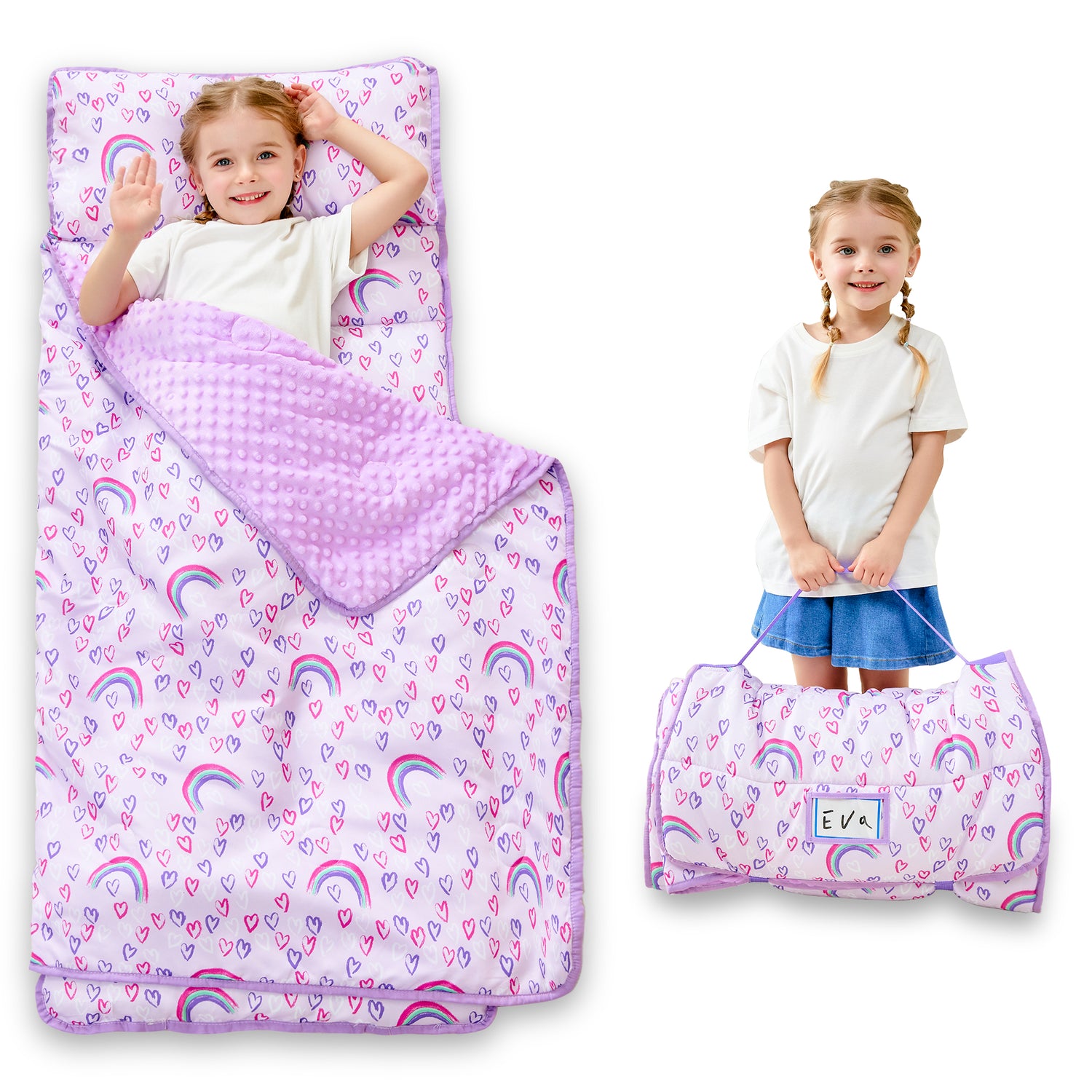 Rainbow Toddler Nap Mat with Pillow and Blanket
