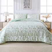 Pastel Green Floral Retreat Comforter Set 7 Pieces
