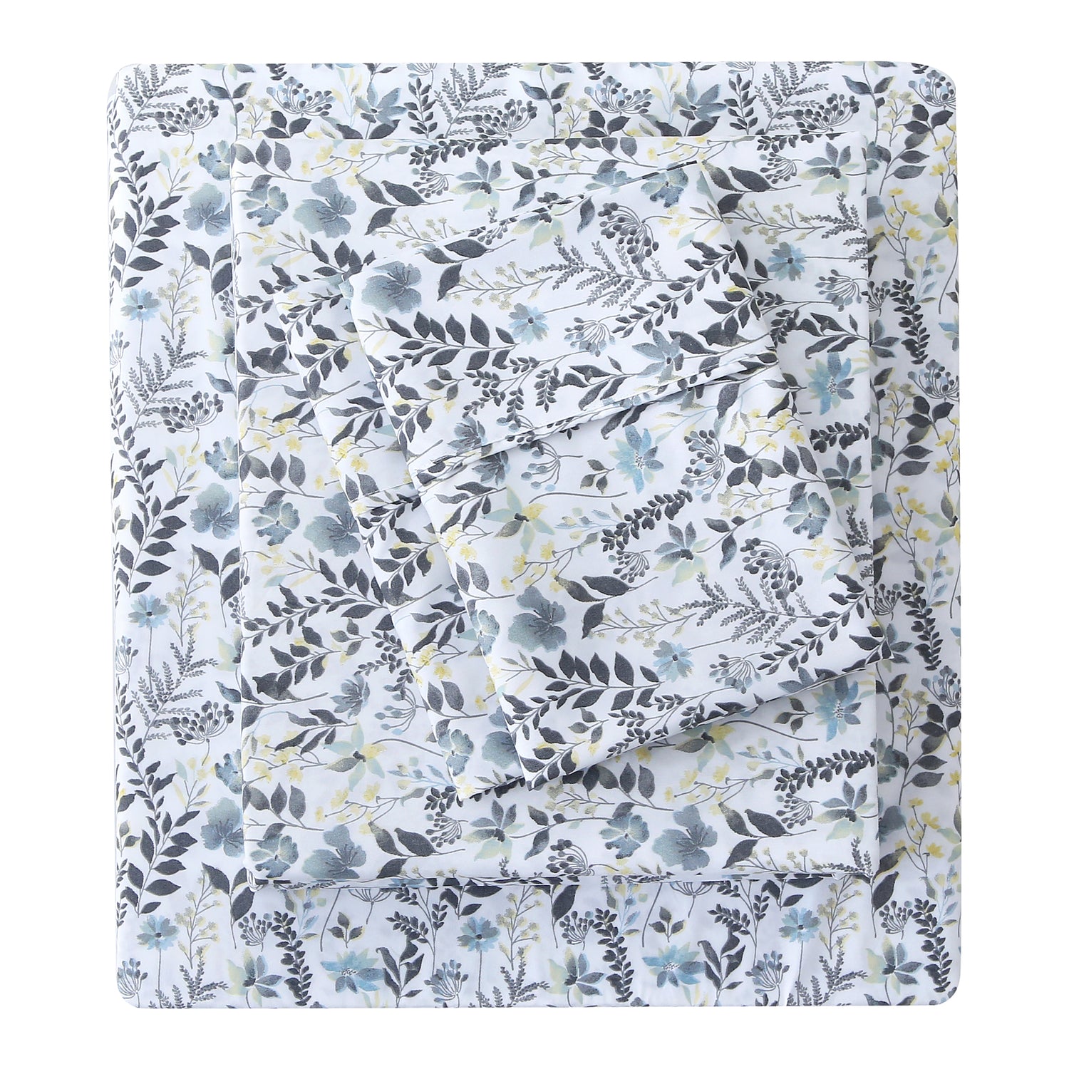 Yellow Blue Gray Gradient Flowers Bed Sheets Set