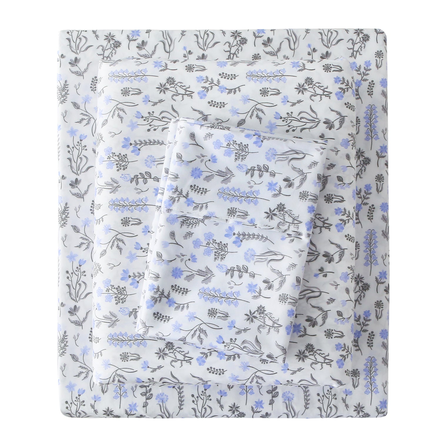 4 Piece Vintage Violet & Grey Flower Patterned Bed Sheets Set