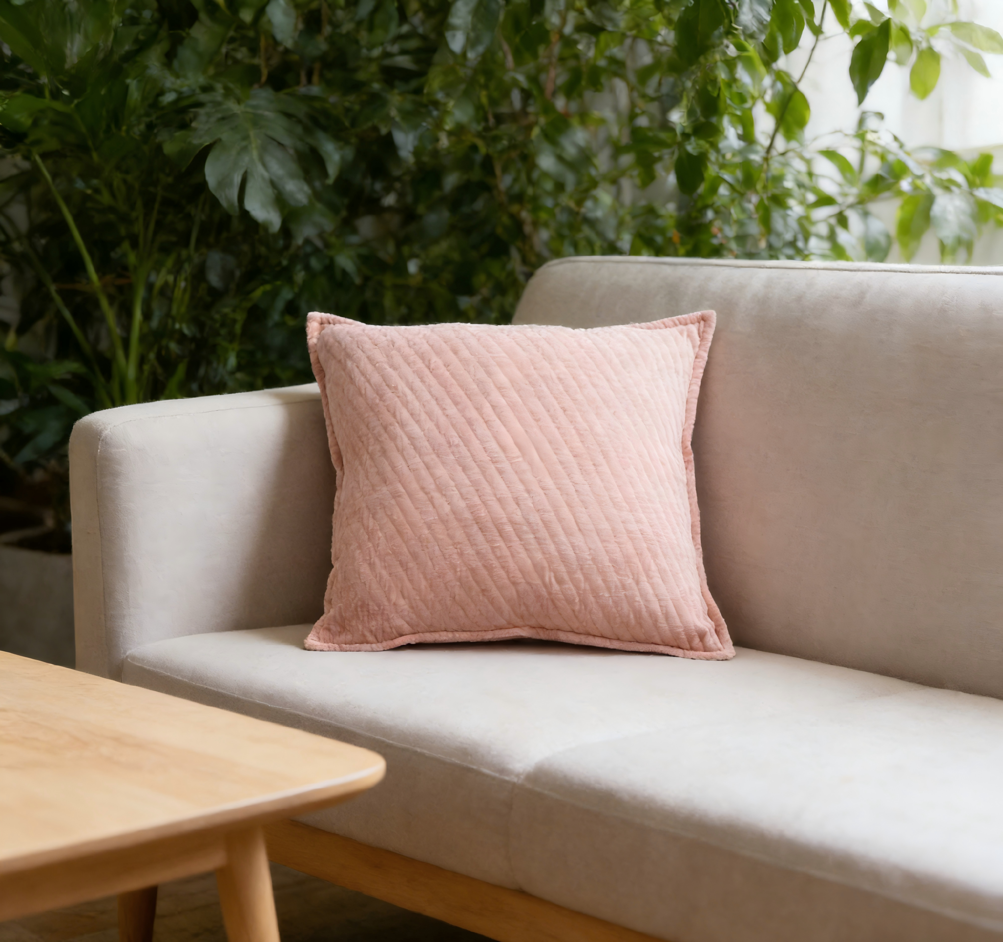 Serene Living Series Blush Quilted Chenille Pillow