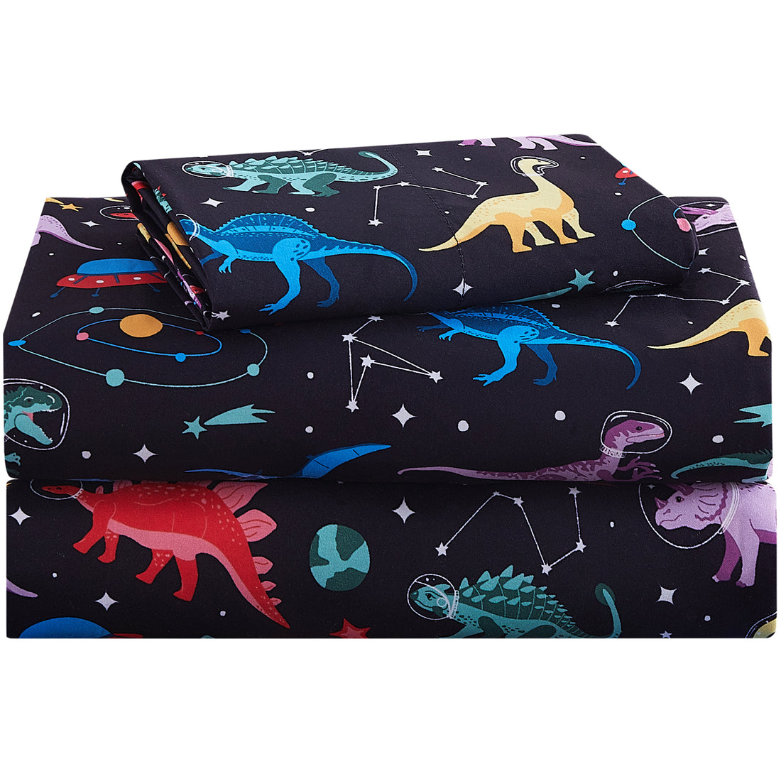 Space Dinosaur Kids Bed Sheet Set Deep Pocket Double Brushed Microfiber