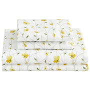 Lively Yellow Blossom Flower Pattern Bed Sheet Set with Non-slip Straps