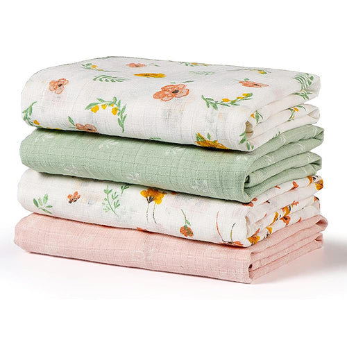 Green Floral Swaddle Blankets 4 Pack