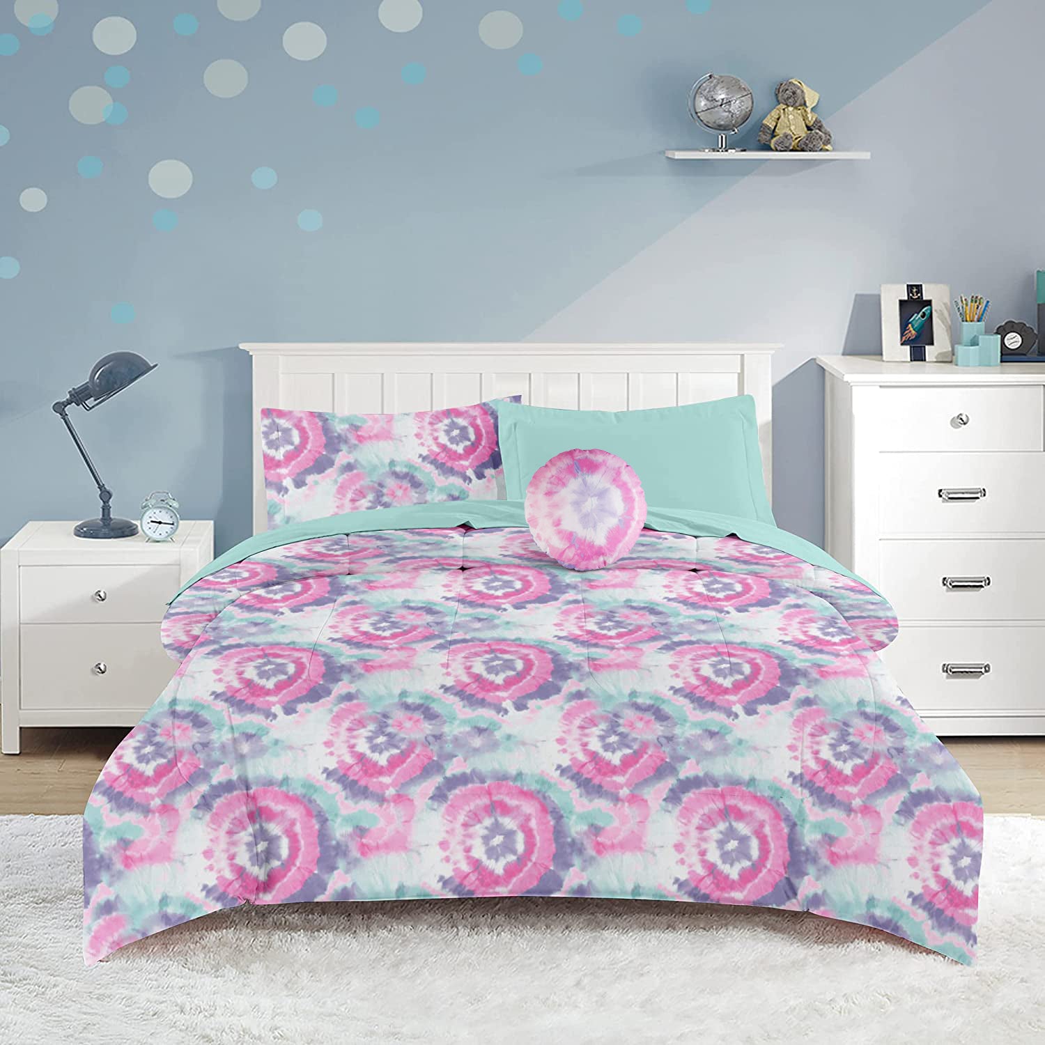 Dark Pink Round Flower Kids Comforter Sets for Girls