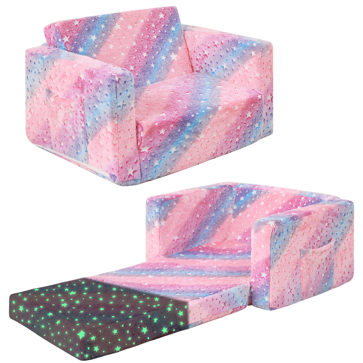 Glow Star 2-in-1 Kids Sofa for Toddler Convertible Sofa to Lounger Bed