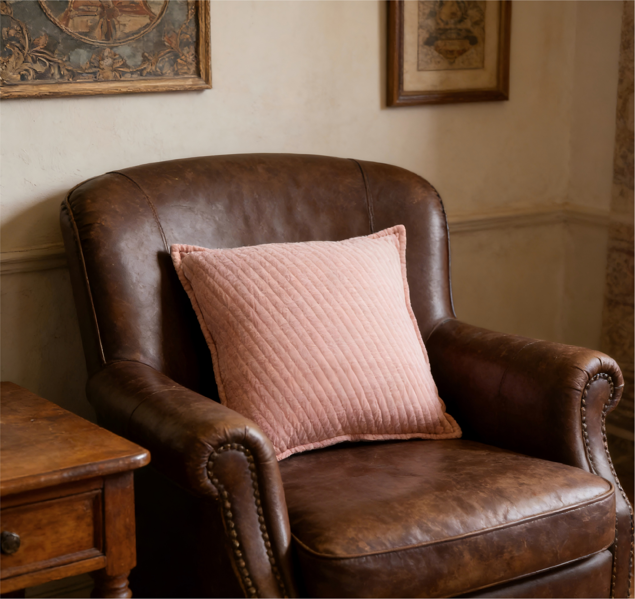 Serene Living Series Blush Quilted Chenille Pillow