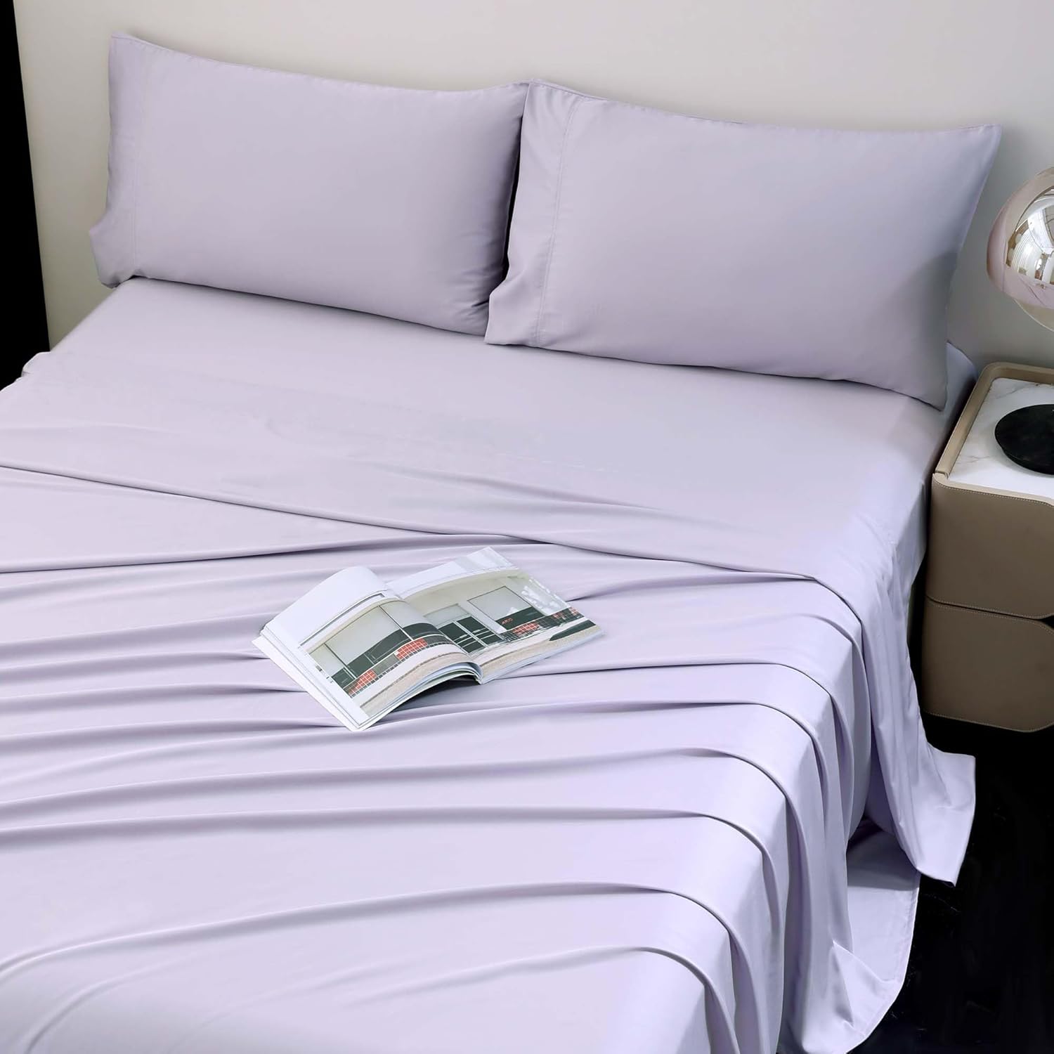 Cooling Full Sheets, Bamboo Viscose with Elastic Corner Straps, Lilac Cold Siky Sheet & Pillowcase Sets for Hot Sleepers Visit the Viviland Store