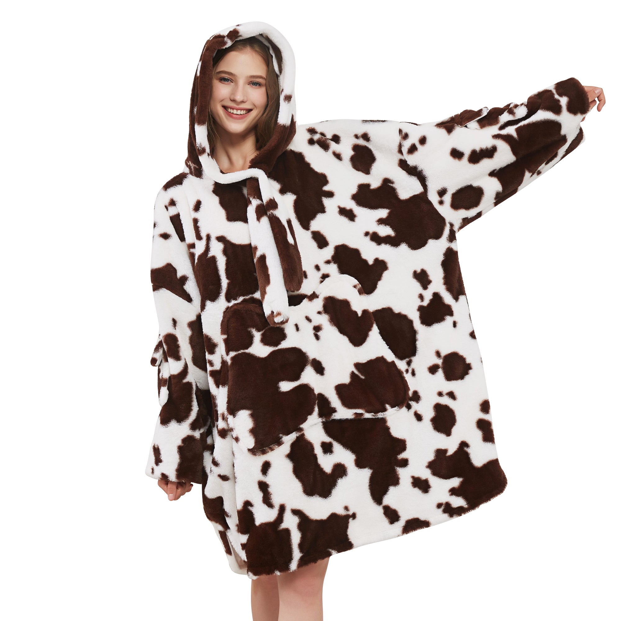 Black Cow Print Blanket Hoodie Oversized Super Soft Warm Giant Pullover with Large Front Pocket,Gifts for Women Men Teenagers