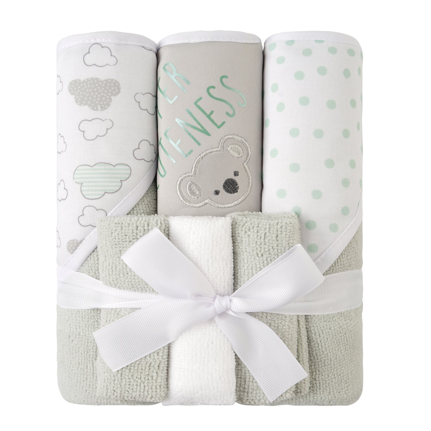 Grey Koala Baby Towels and Baby Wash Cloths Set 6-Pack Size 28 x 28 Inch